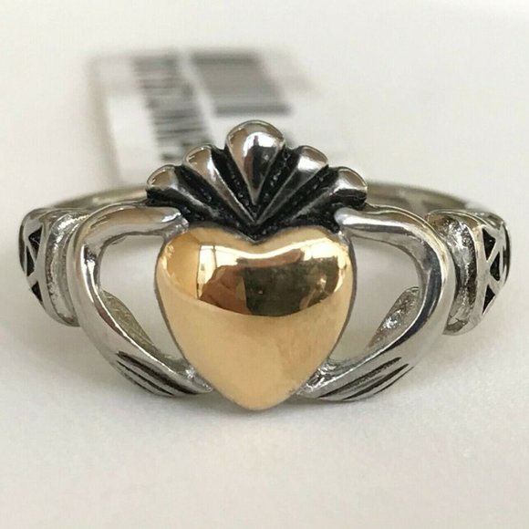 Irish Celtic Claddagh Ring Size 5 Silver Gold Stainless Steel Knot Heart Hands - Picture 2 of 11